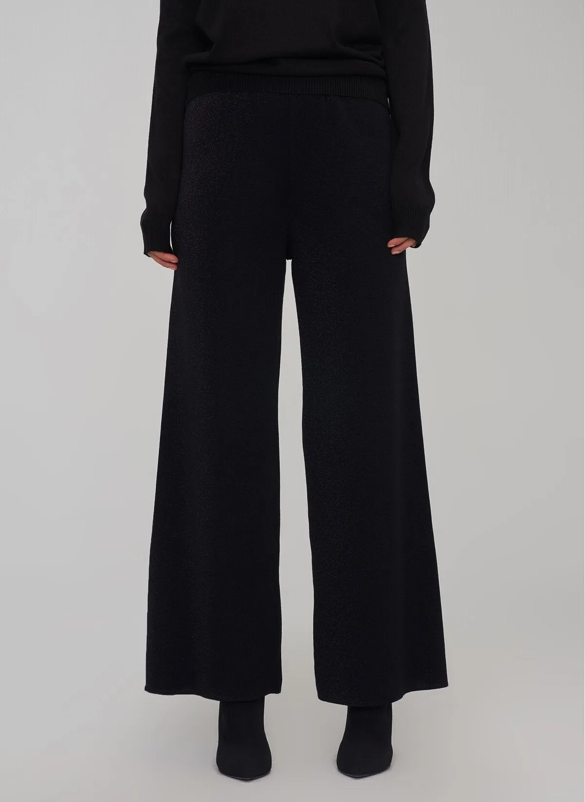13802 Black Silvery Wide Leg Pants