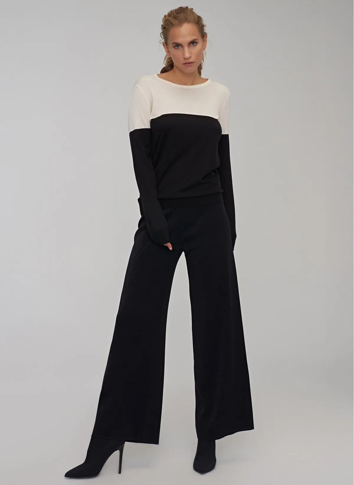 13802 Black Silvery Wide Leg Pants