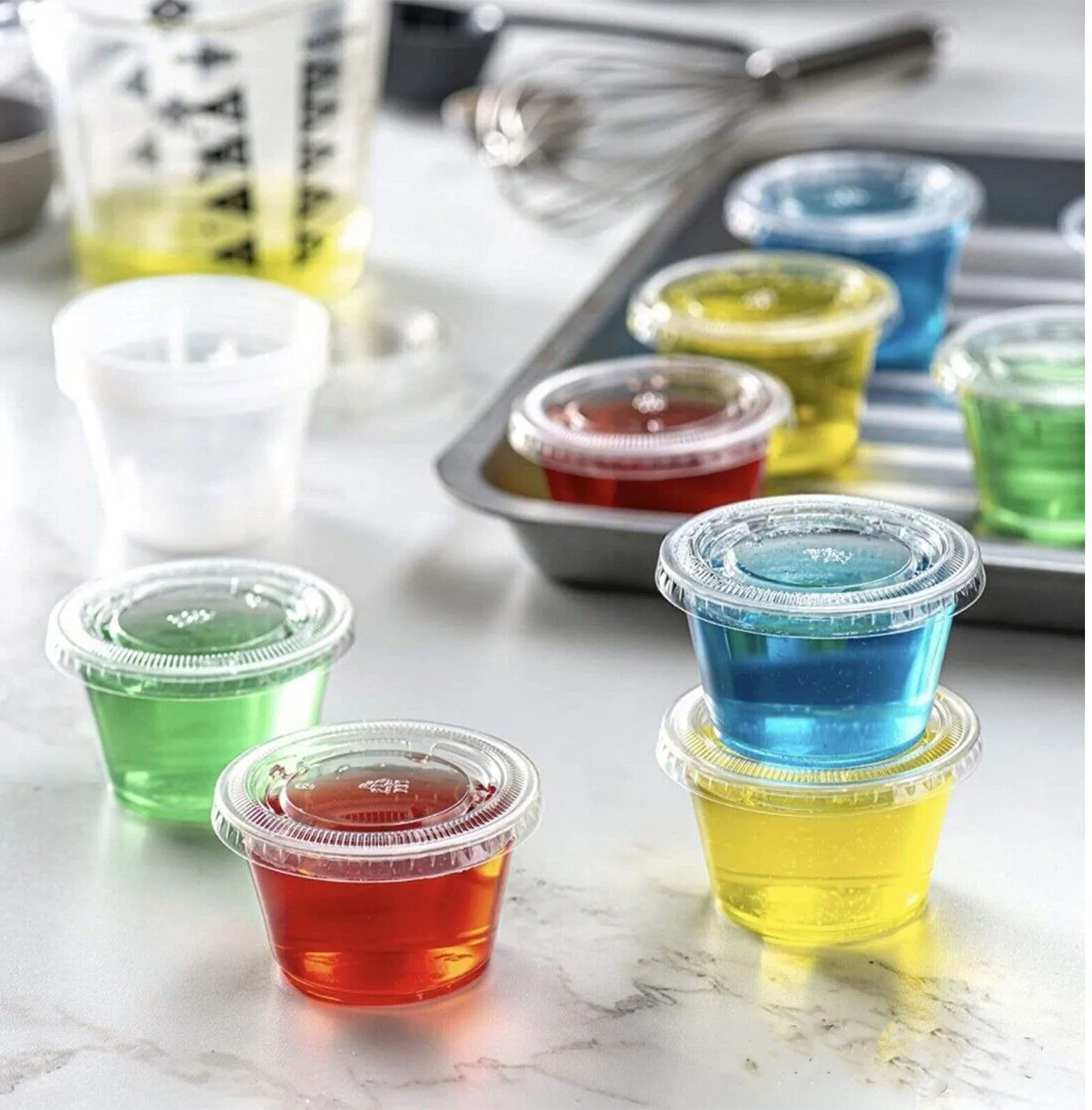 16 PCS Clear Shot Plastic Disposable Portion Cups With Lids In Bag 4 Oz - New
