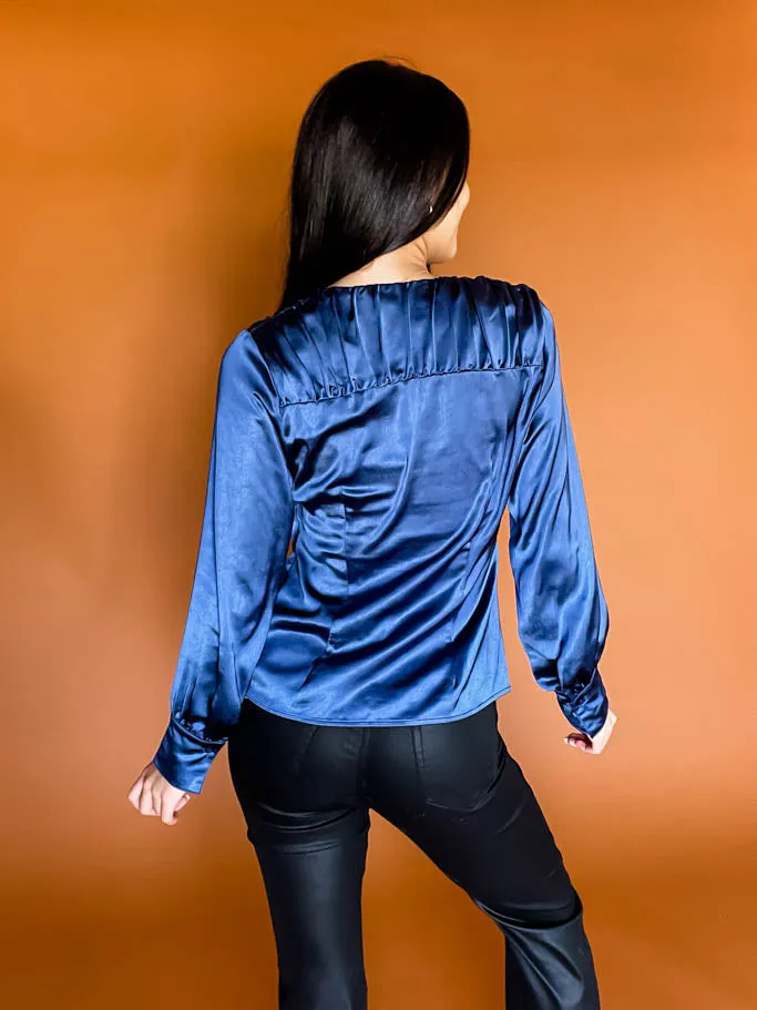 Alessandra Satin Blouse- Navy