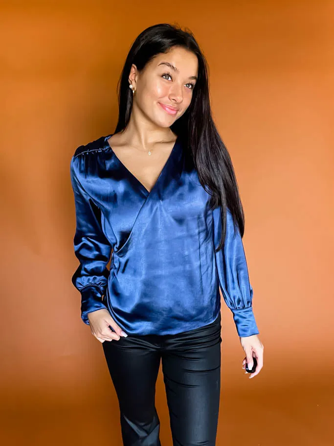 Alessandra Satin Blouse- Navy