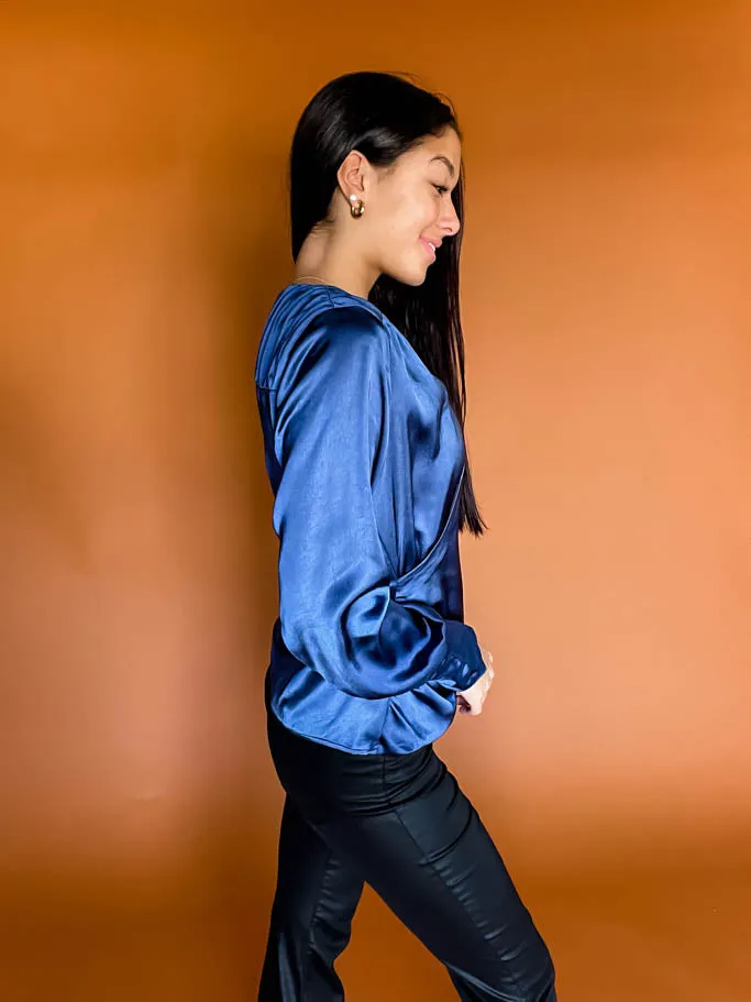 Alessandra Satin Blouse- Navy