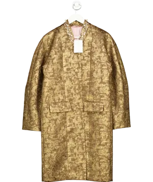 & Other Stories Tailored Gold Jacquard Coat UK XS