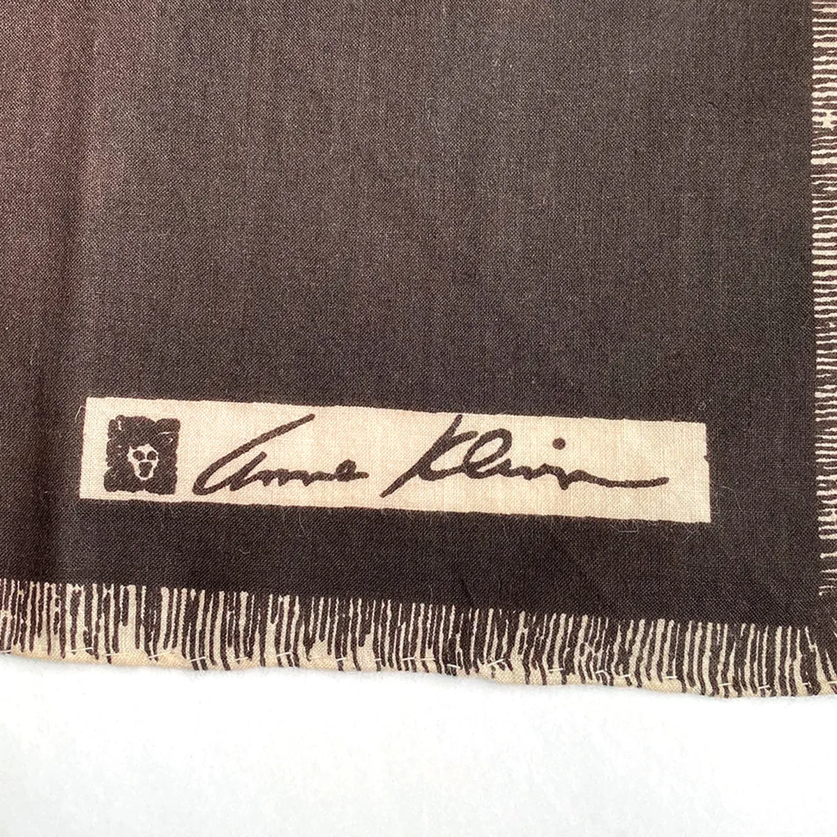 Anne Klein Brown Cotton Scarf w/ Striped Trim
