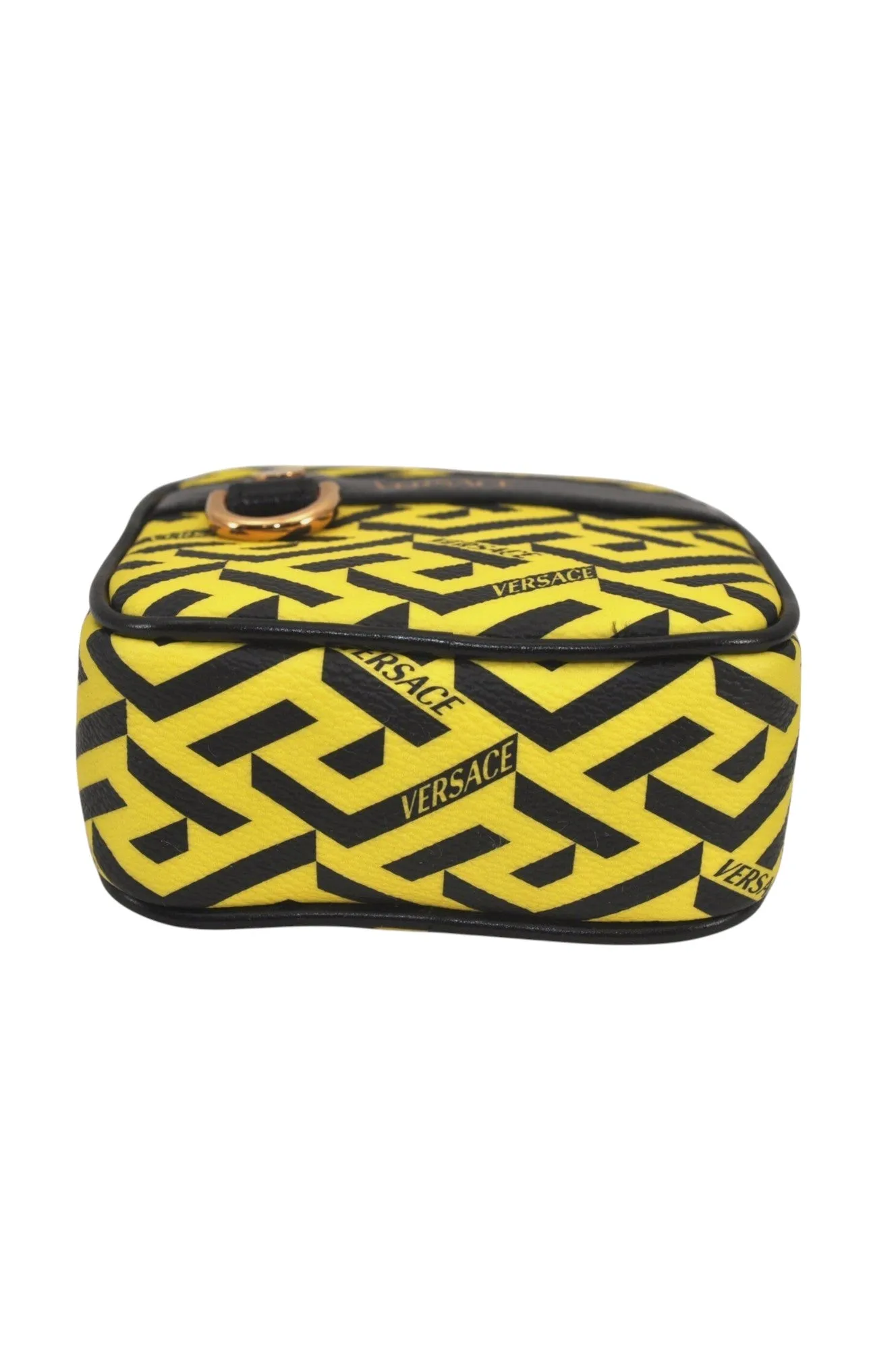 Authentic VERSACE La Greca Vintage Leather Pouch Purse Yellow Box Junk 7524L