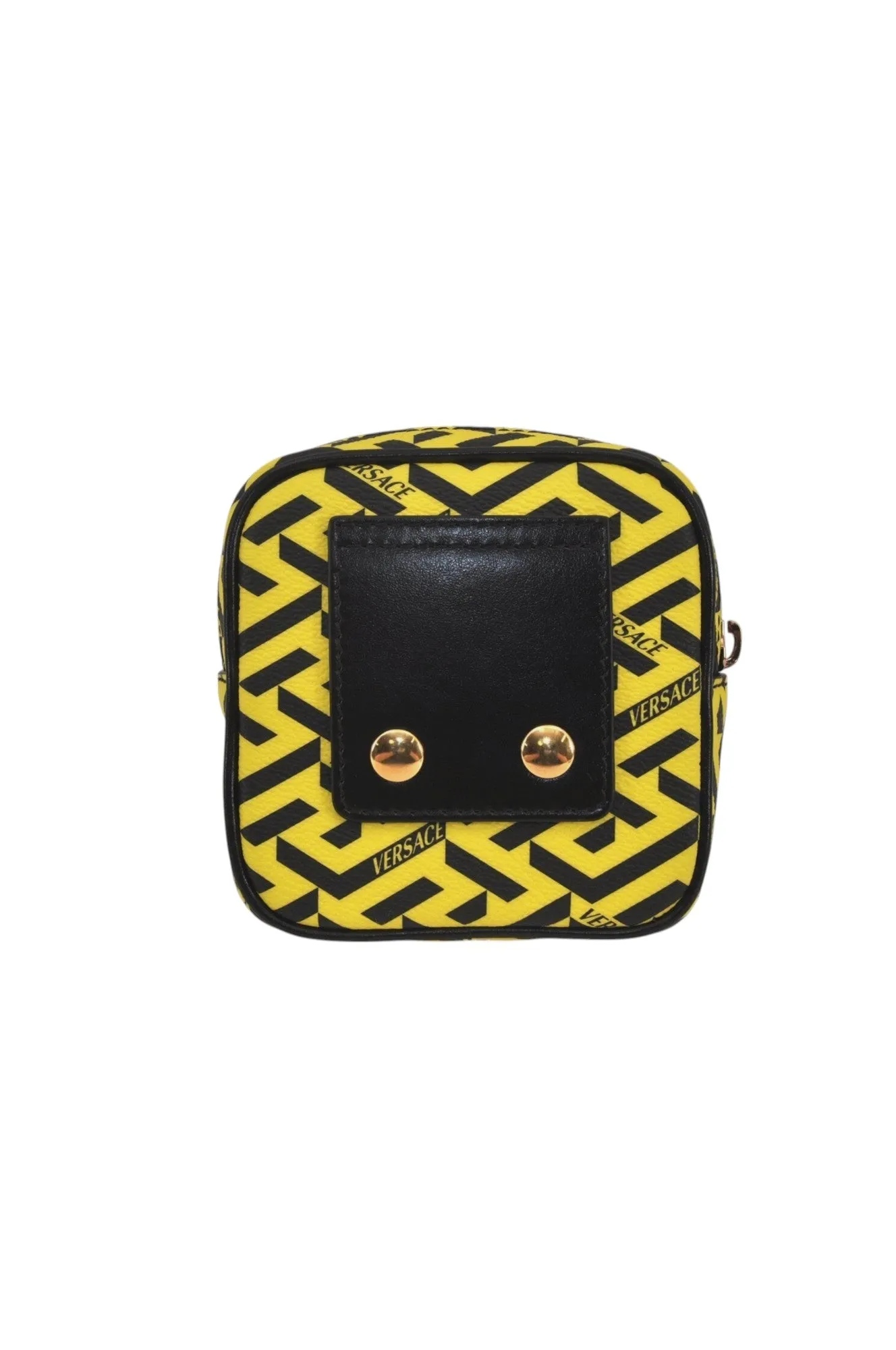 Authentic VERSACE La Greca Vintage Leather Pouch Purse Yellow Box Junk 7524L