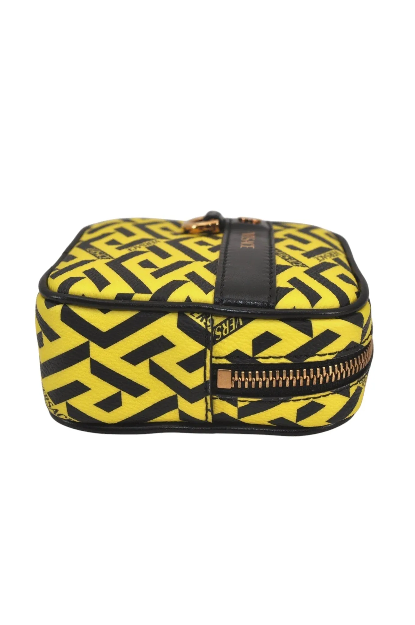 Authentic VERSACE La Greca Vintage Leather Pouch Purse Yellow Box Junk 7524L