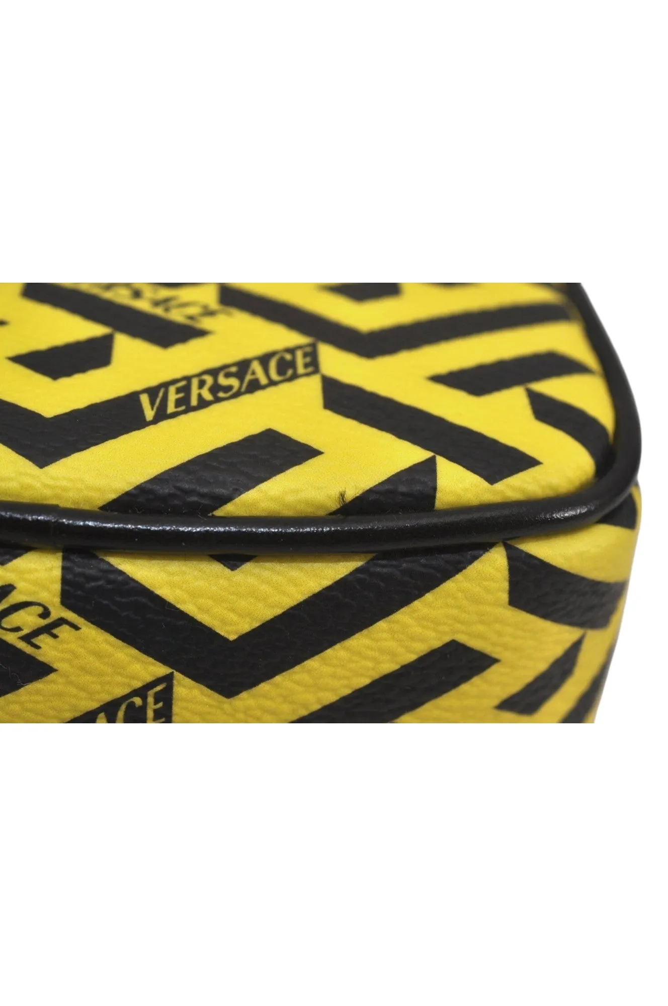 Authentic VERSACE La Greca Vintage Leather Pouch Purse Yellow Box Junk 7524L