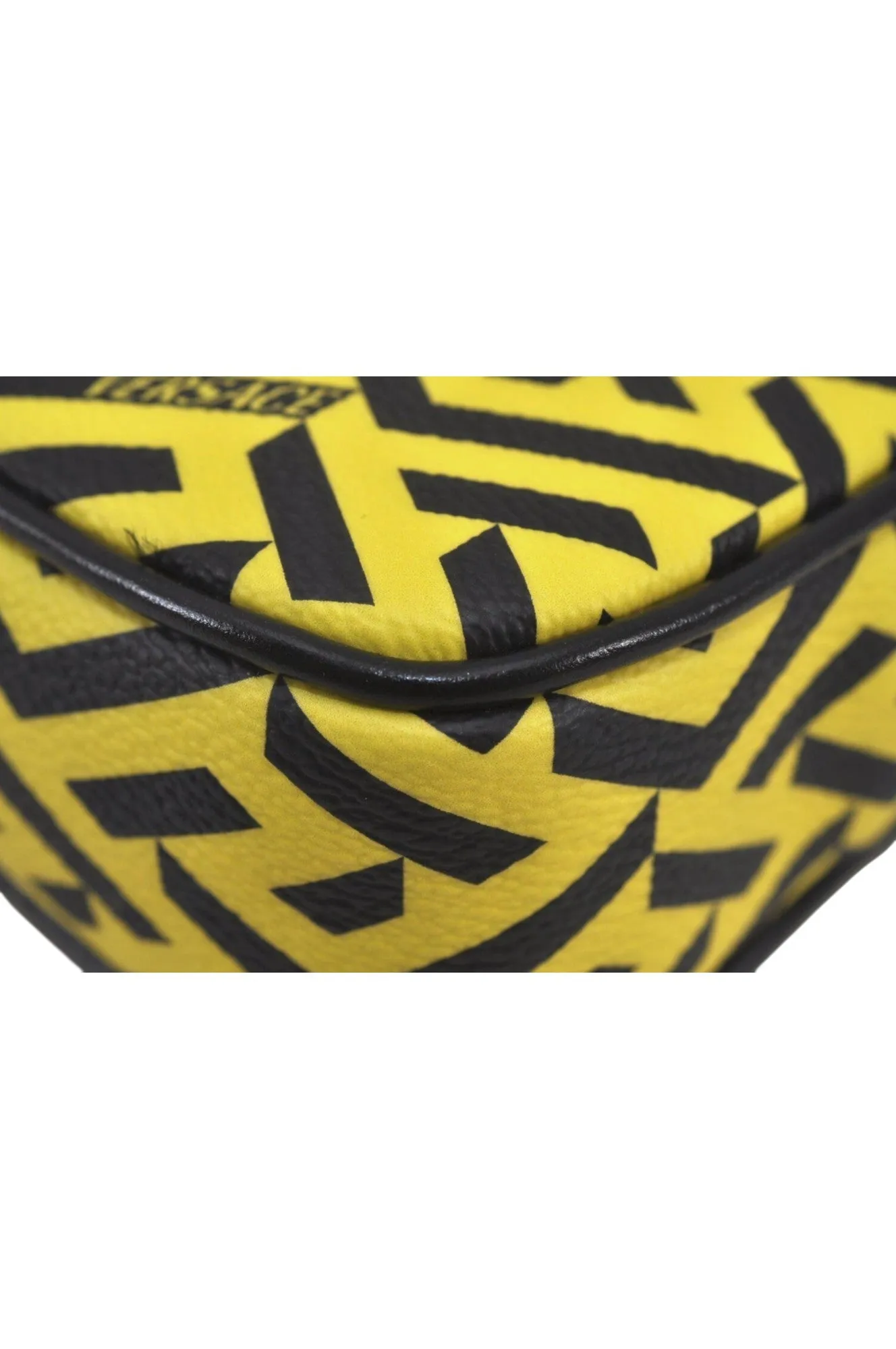 Authentic VERSACE La Greca Vintage Leather Pouch Purse Yellow Box Junk 7524L