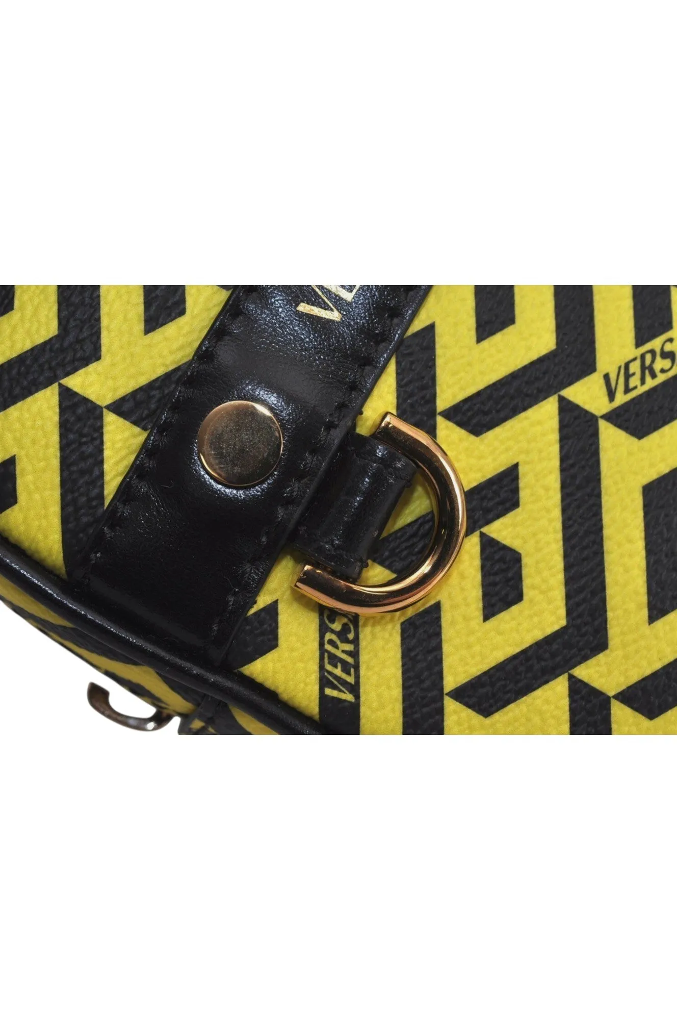 Authentic VERSACE La Greca Vintage Leather Pouch Purse Yellow Box Junk 7524L