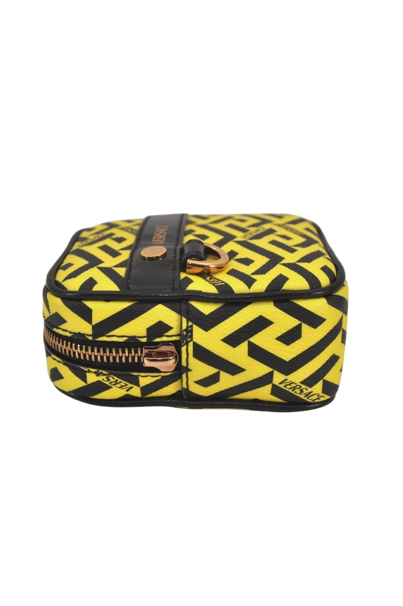 Authentic VERSACE La Greca Vintage Leather Pouch Purse Yellow Box Junk 7524L