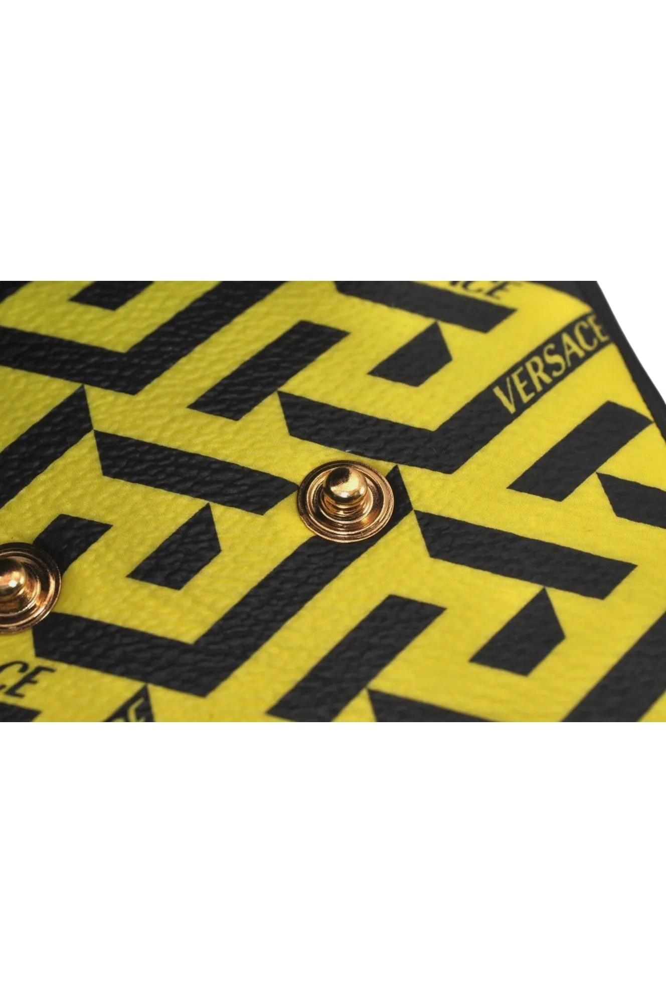 Authentic VERSACE La Greca Vintage Leather Pouch Purse Yellow Box Junk 7524L