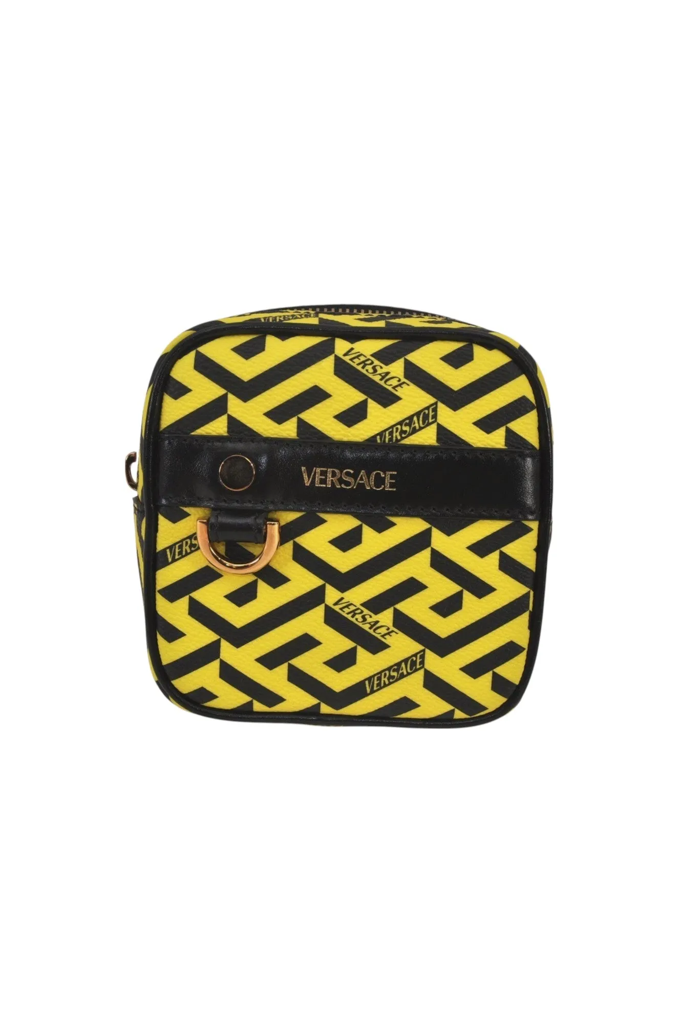 Authentic VERSACE La Greca Vintage Leather Pouch Purse Yellow Box Junk 7524L
