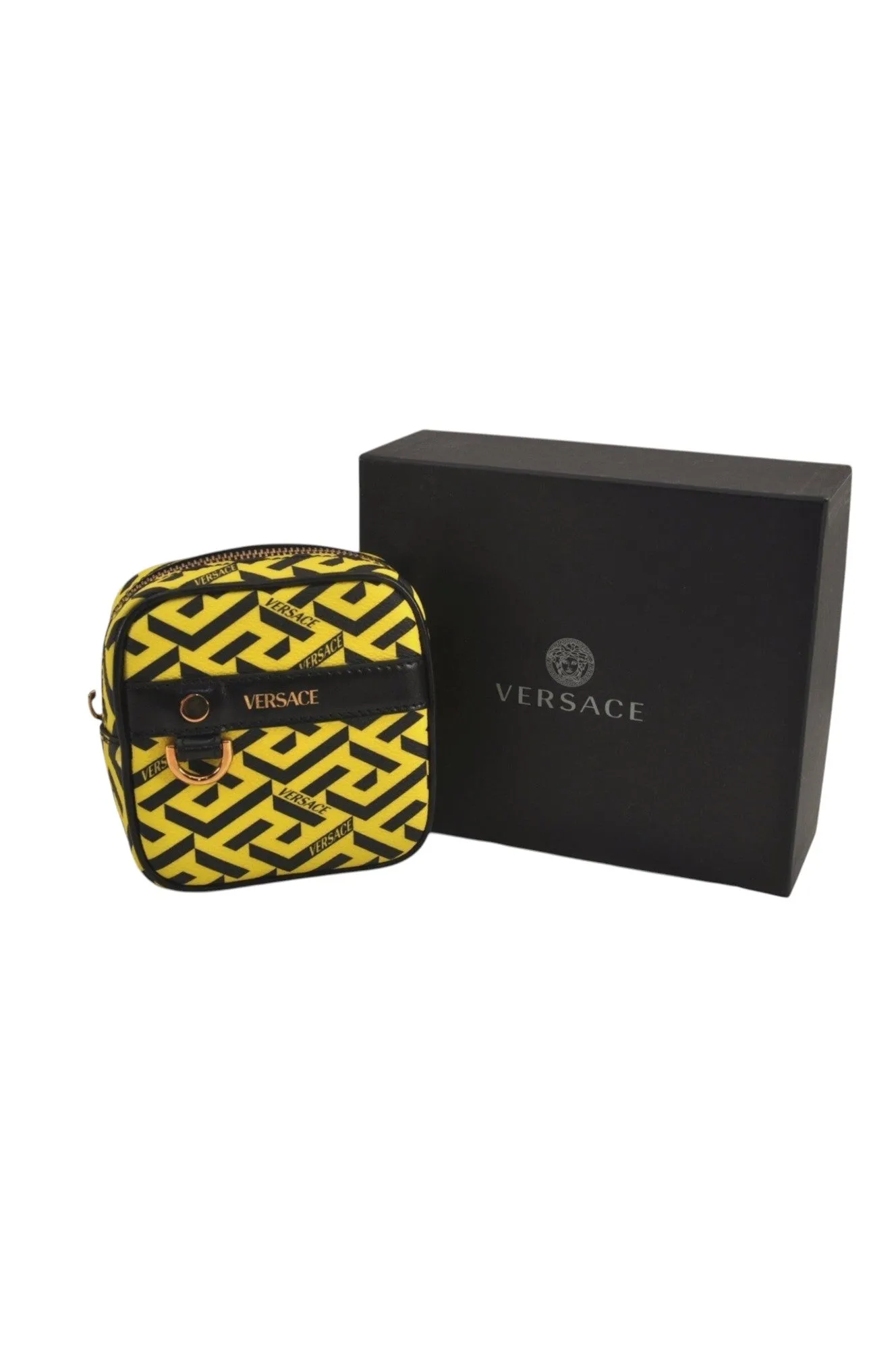 Authentic VERSACE La Greca Vintage Leather Pouch Purse Yellow Box Junk 7524L