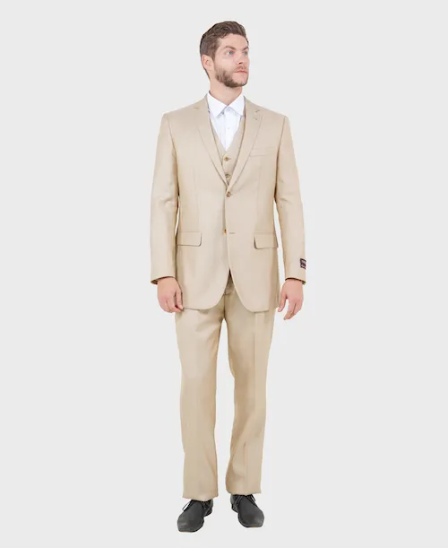 Beige Sharkskin Modern Fit 3-Piece Suit