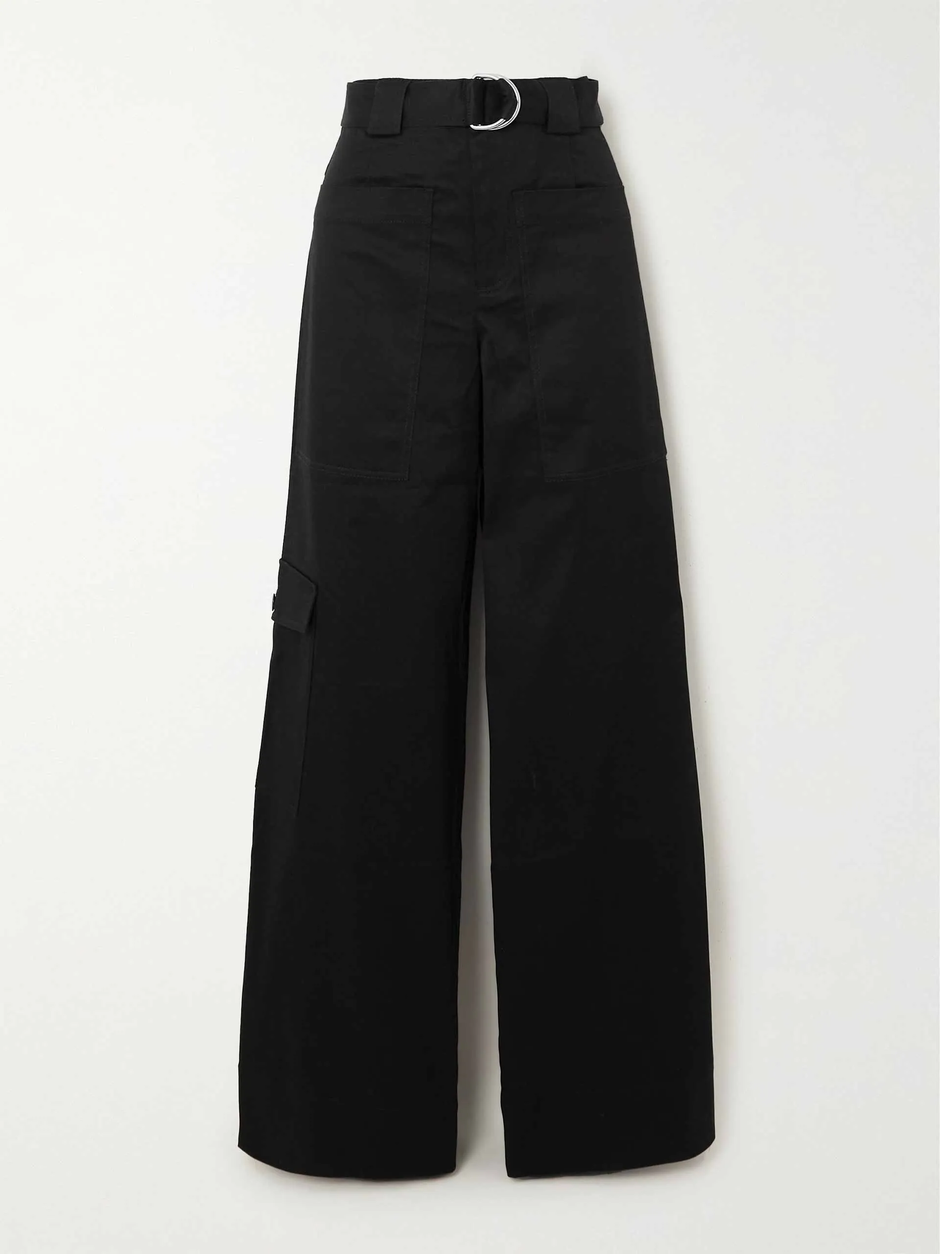 Black belted wide leg cargo trousers