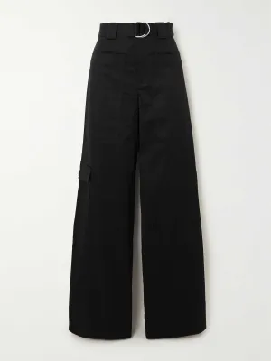 Black belted wide leg cargo trousers
