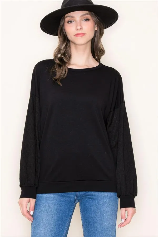 Black Crochet Sleeve Pullover