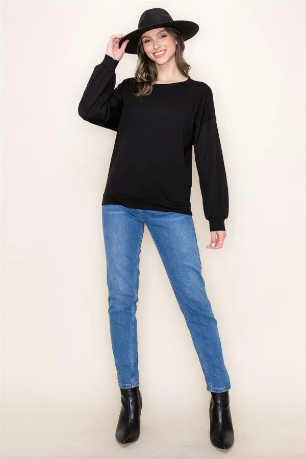 Black Crochet Sleeve Pullover
