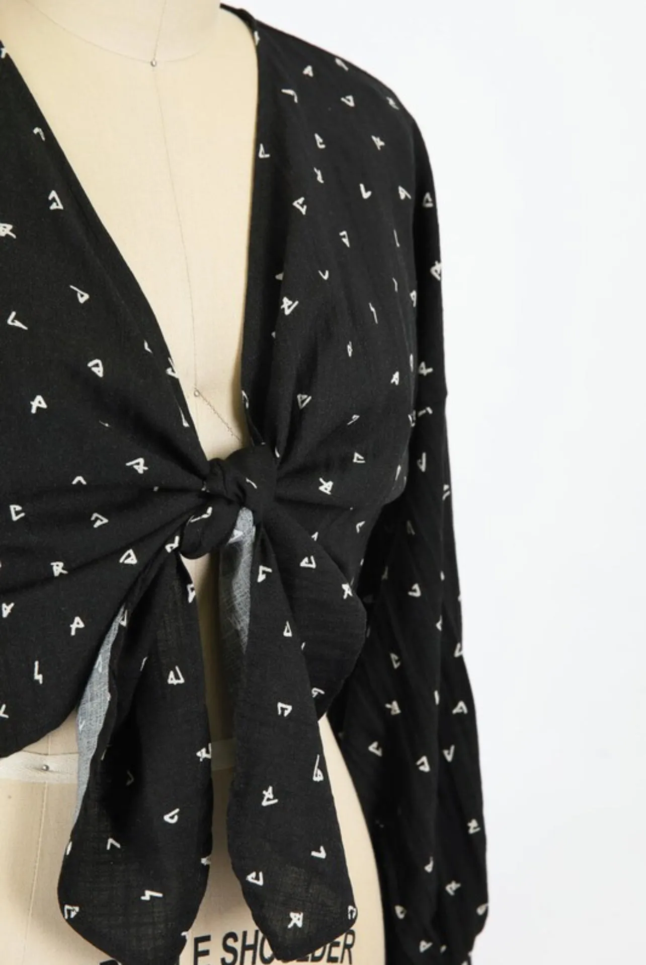 Black Printed Tie Top