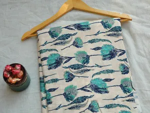 Blue & Off White White Floral Digital Print Cotton Rayon Fabric