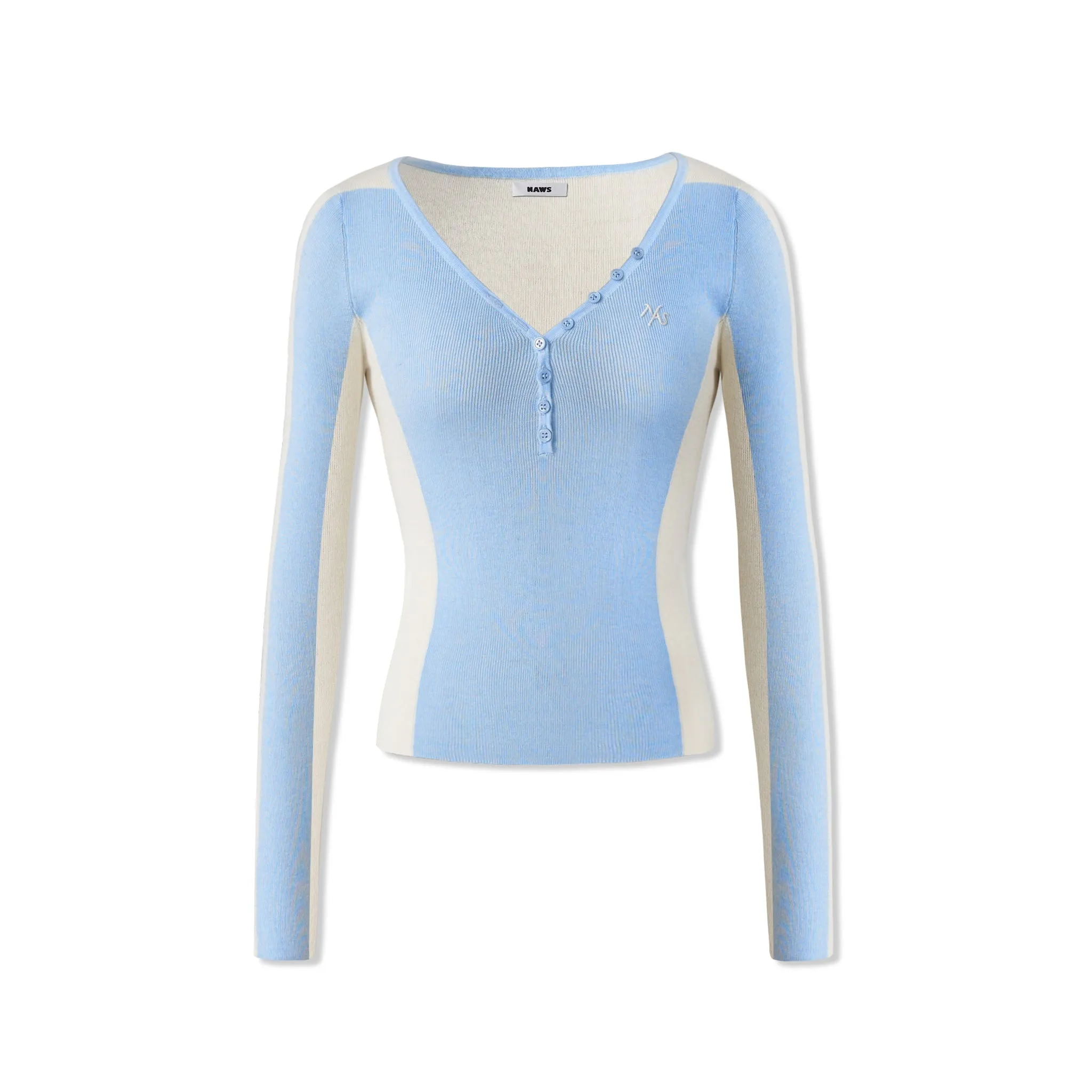Blue Mermaid Straight Shoulder V-Neck Knitshirt