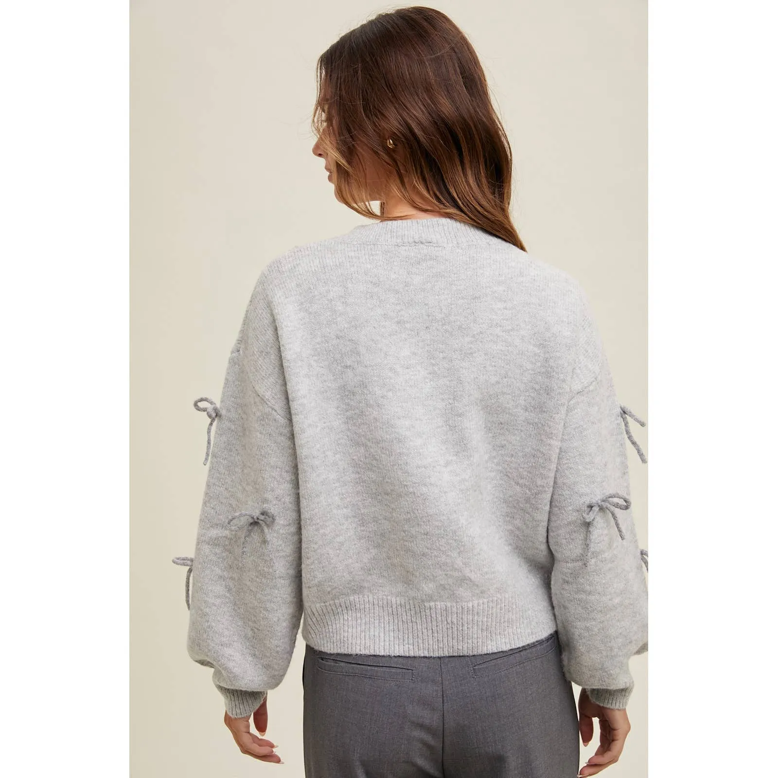 BOW DETAILED BRUSHED KNIT SWEATER