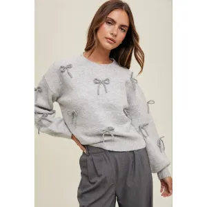 BOW DETAILED BRUSHED KNIT SWEATER
