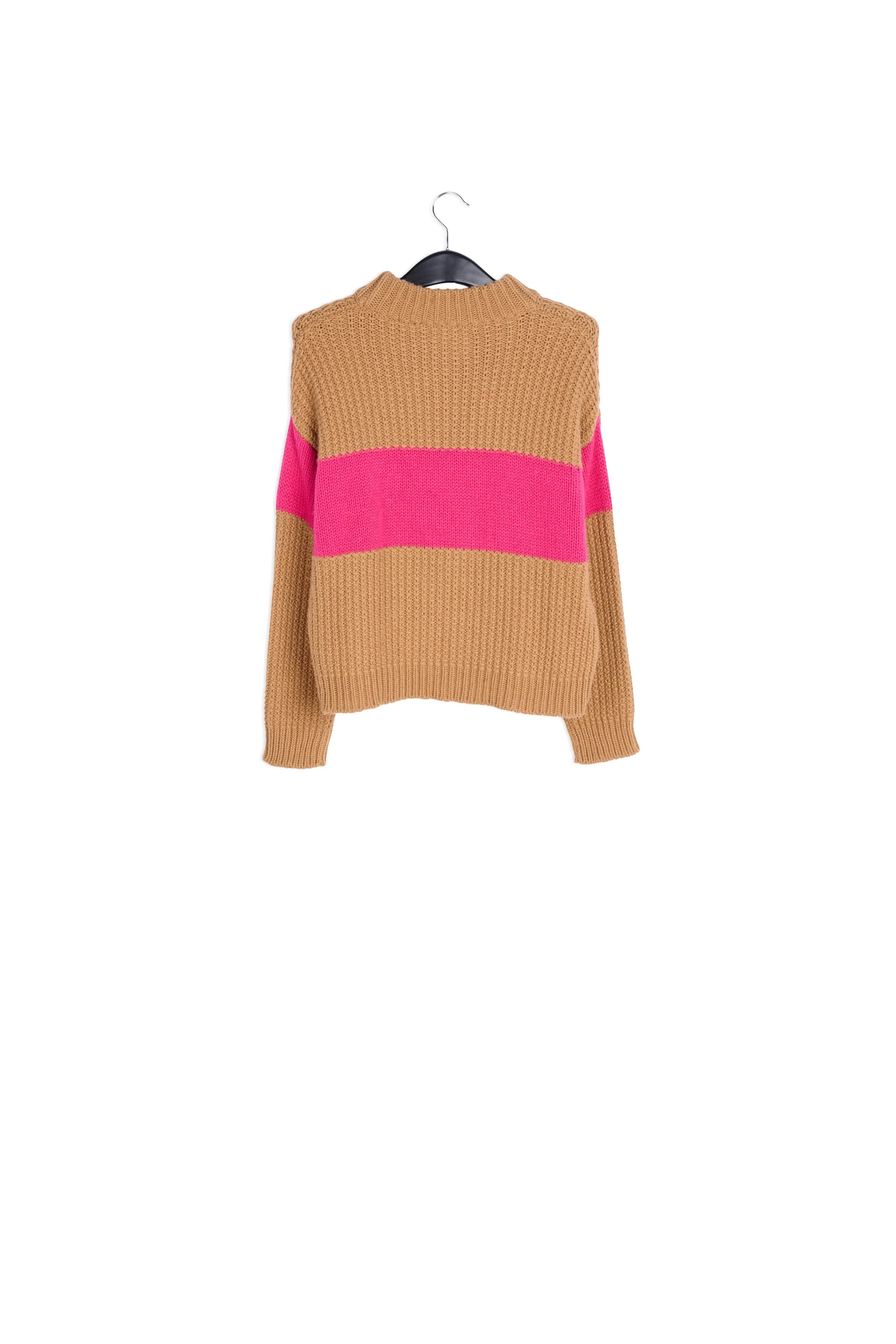 Camel and pink wool-blend sweater
