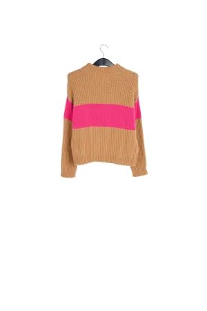 Camel and pink wool-blend sweater