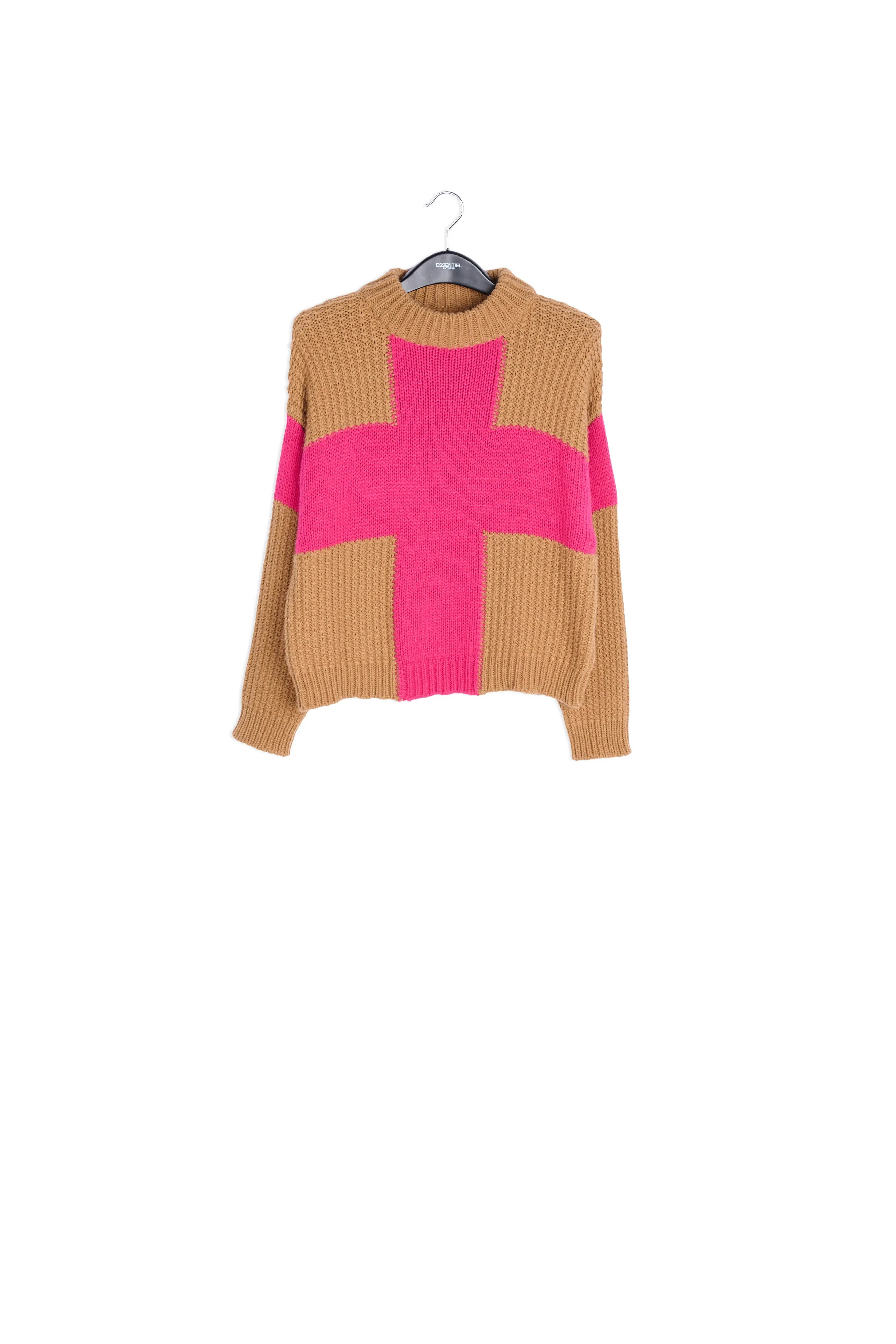 Camel and pink wool-blend sweater
