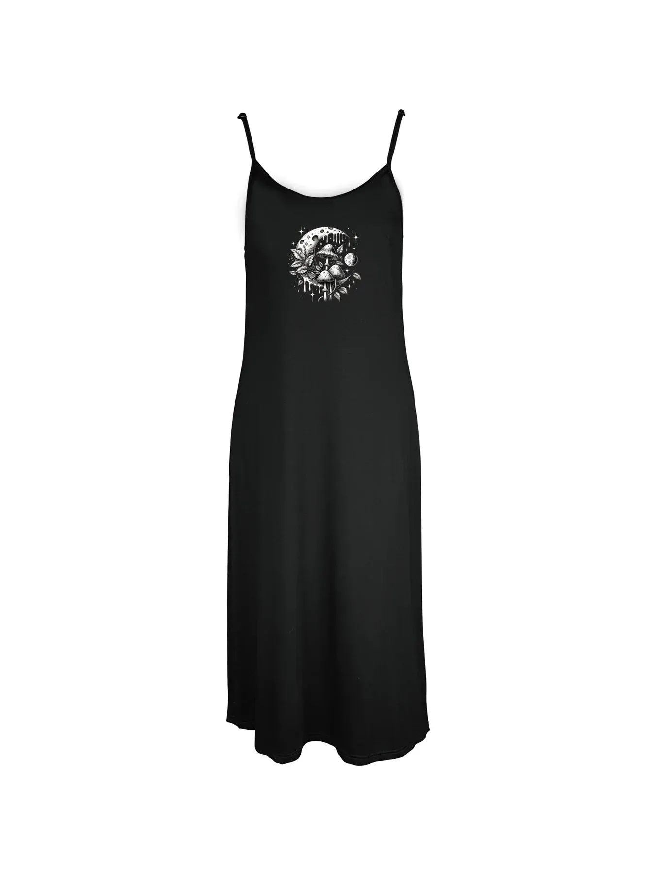 Captivating Mushrooms And Moon Graphic Print Spaghetti Strap Dress Casual Sleeveless Cami Dress Women's Clothing