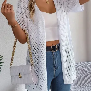 Casual Solid Color Short Sleeve Hollow Out Knitted Cardigans For Women - Stylish Comfort for Every Occasion