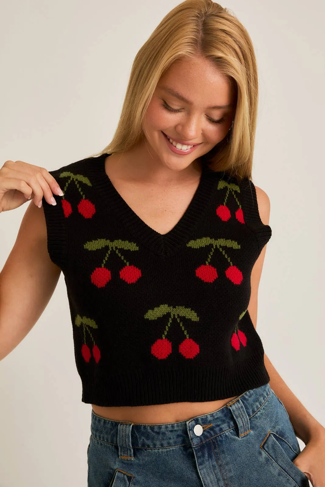 CHERRY CROP SWEATER VEST