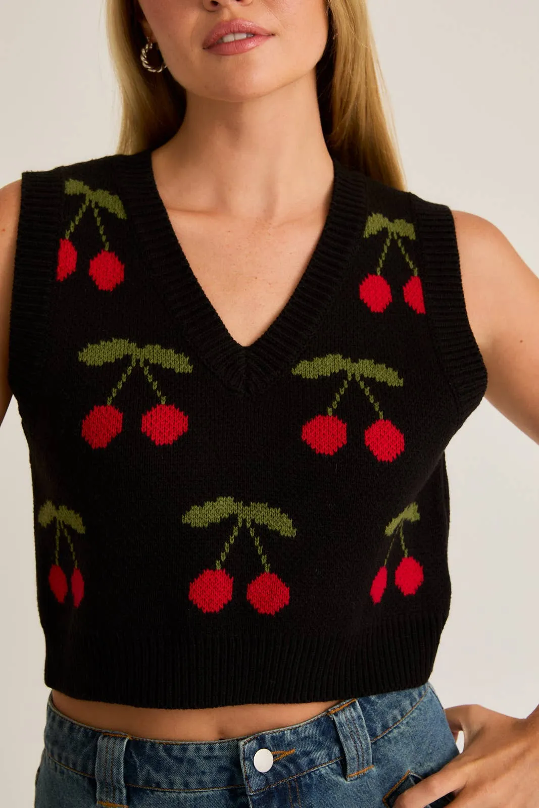 CHERRY CROP SWEATER VEST
