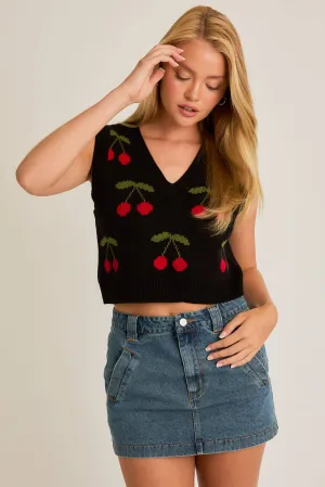 CHERRY CROP SWEATER VEST