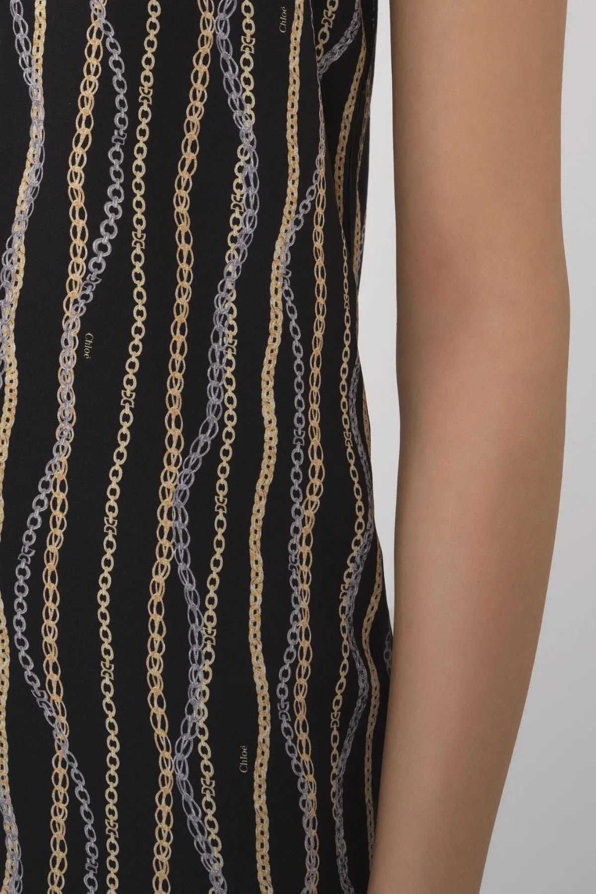 Chlo Chain Print Silk Tank Top - Black