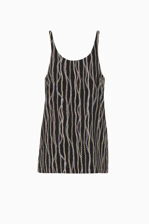 Chlo Chain Print Silk Tank Top - Black