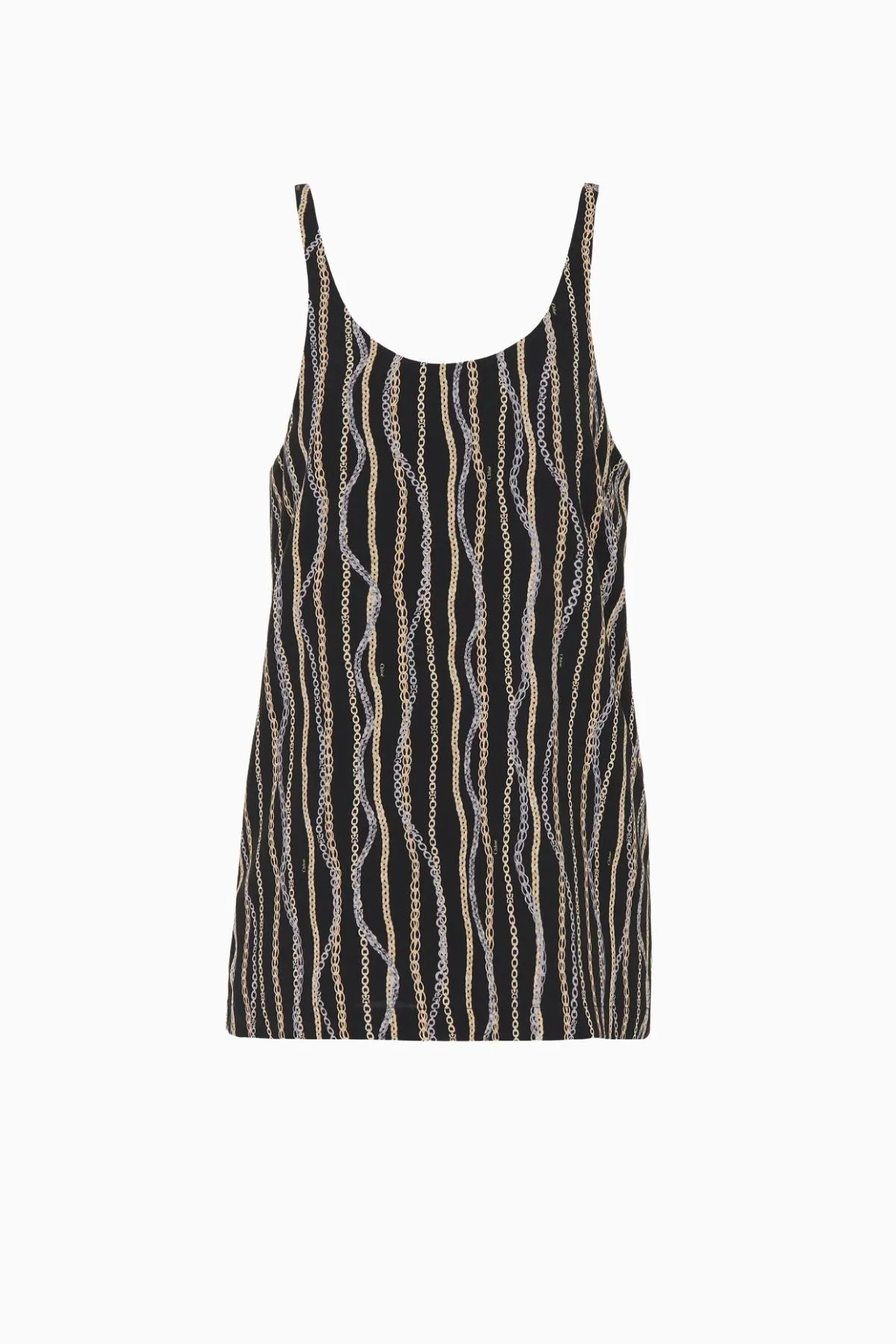 Chlo Chain Print Silk Tank Top - Black