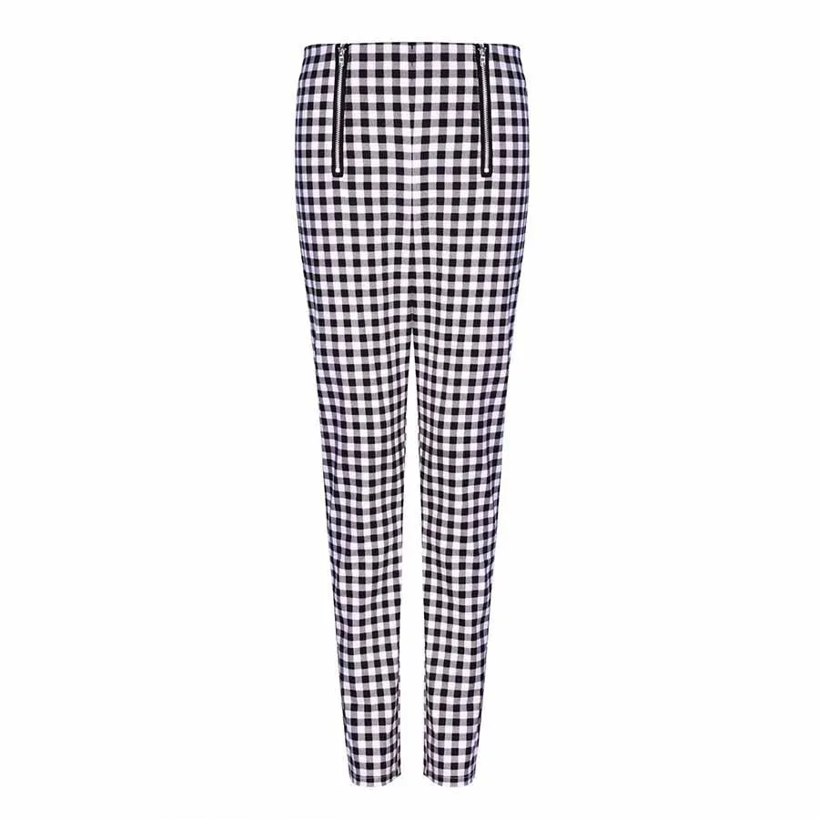Classic Tummy Slimming Checked Trousers Stretch Skinny Pants