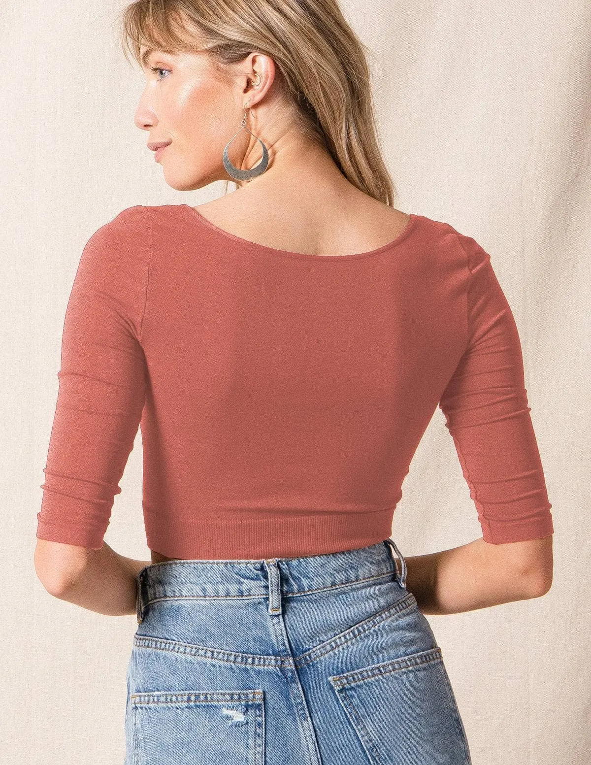 Control Fit 3/4 Sleeve Crop Top - As-Is-Clearance