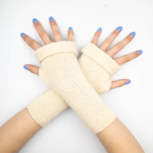 Cream Chunky Knit Fingerless Gloves