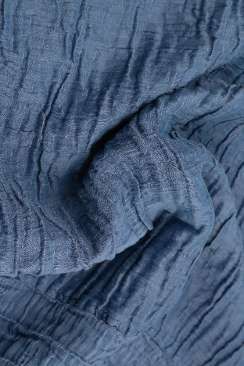 Crinkled Blue Nova Silk Linen Skirt
