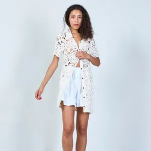 Crochet lace cardigan with tie-front wholesale