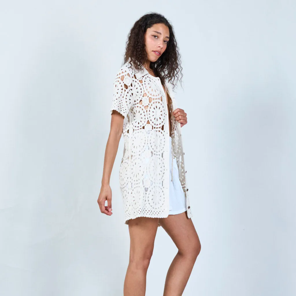 Crochet lace cardigan with tie-front wholesale
