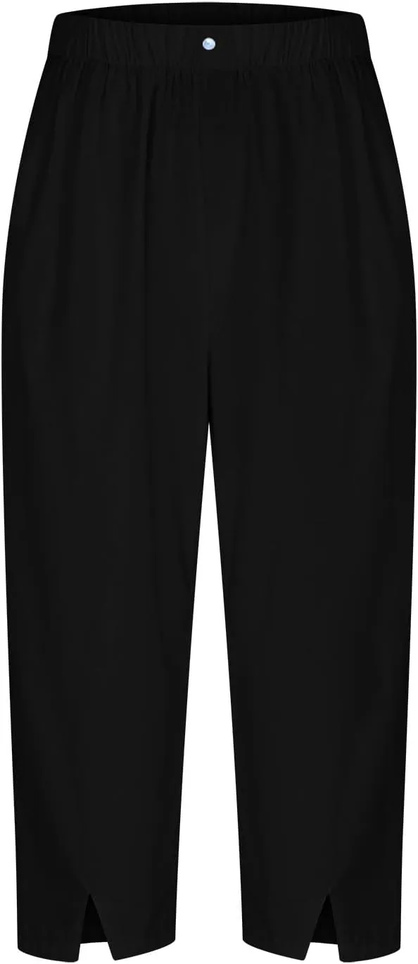Cropped Trousers for Women Cotton Linen Capri Pants Elasticated Waist Wide Leg Trouser Summer Pant Plain Baggy Capris
