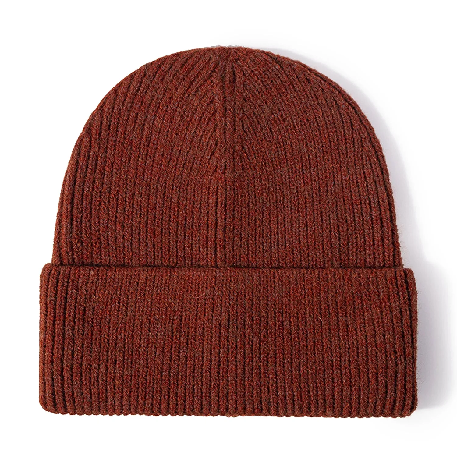 Cuffed Plain Skull Beanie Hat / Cap Winter Unisex Knit Hat Toboggan for Men & Women, One Size, Rust Red