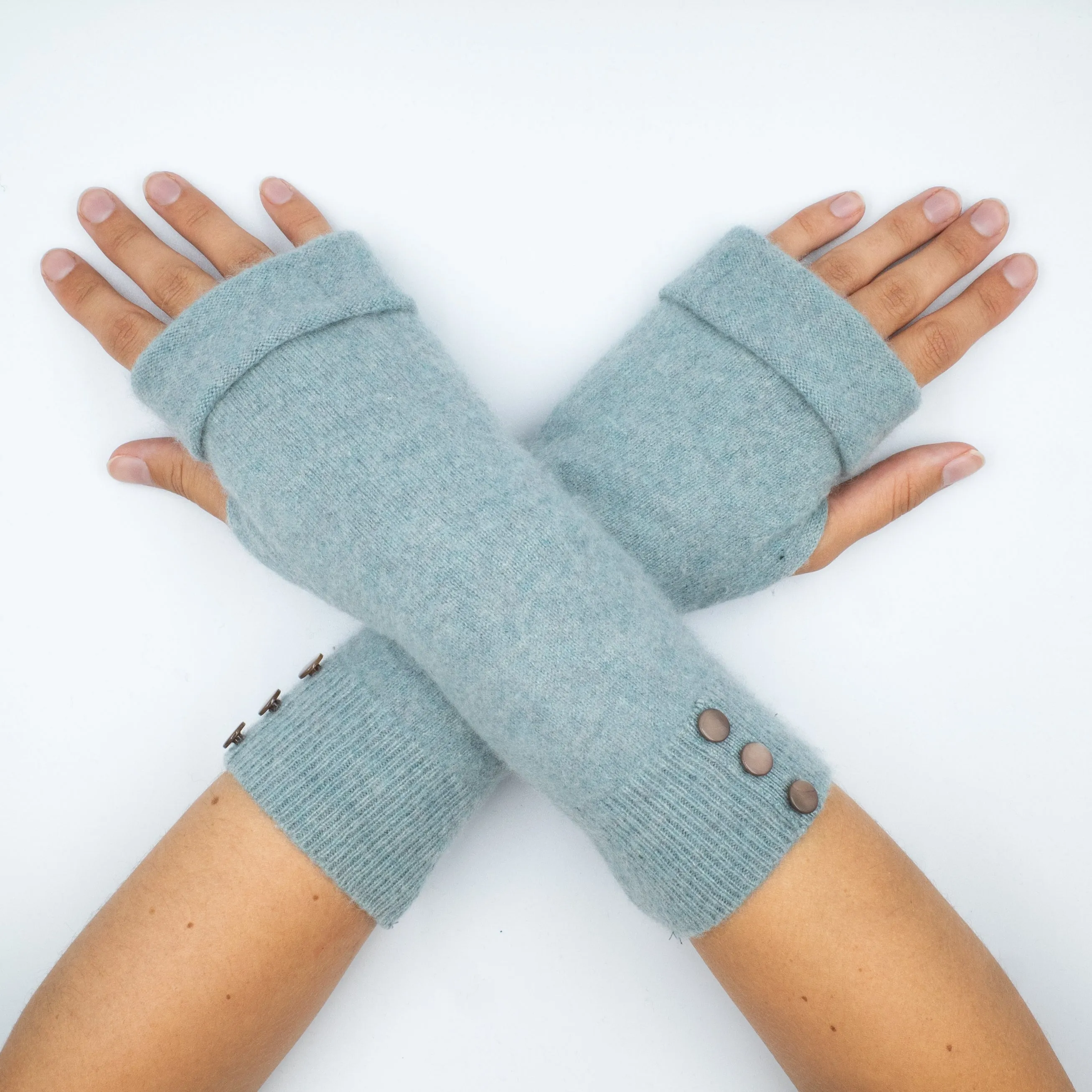 Duck Egg Blue Cashmere Fingerless Gloves
