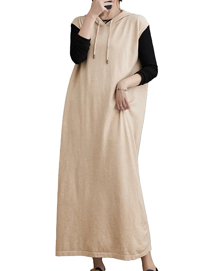 ellazhu Women's Baggy Sleeveless Pullover Solid Color Maxi Dress GZ124 Black