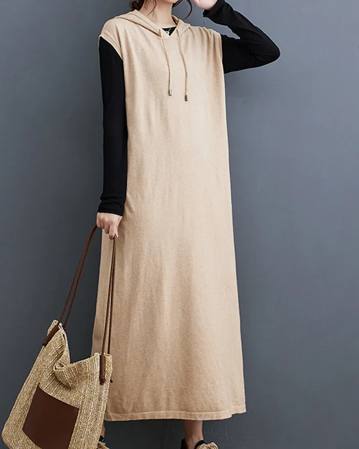 ellazhu Women's Baggy Sleeveless Pullover Solid Color Maxi Dress GZ124 Black